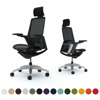 C78ABS | フィノラ エクストラハイバック 座メッシュ アジャストアーム メッキパネル ポリッシュ脚 ブラックボディ ランバーサポート付オカムラ