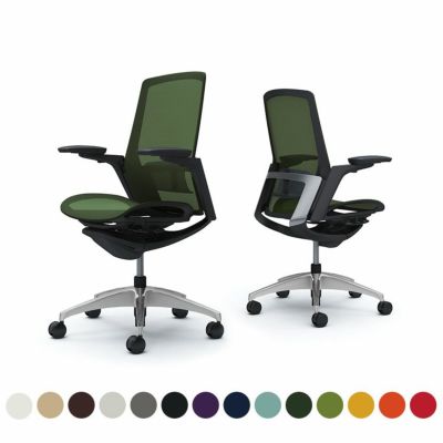 C785BS | フィノラ ハイバック 座メッシュ アジャストアーム メッキパネル ポリッシュ脚 ブラックボディ ランバーサポート付き オカムラ