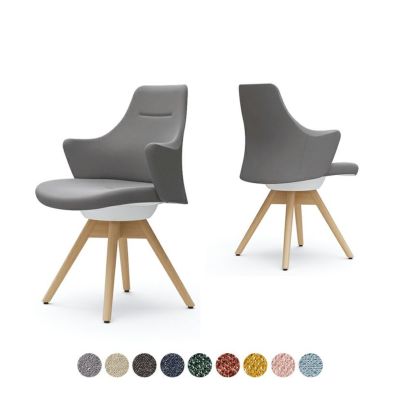 CD63YW | ライブス ワークチェア ロータイプ 木脚 ホワイトボディ 木脚ナチュラル色 インターロック オカムラ