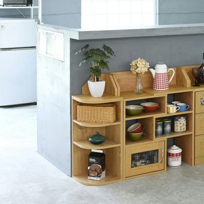 Lycka land カウンター下収納 コーナーラック 幅290×奥行290×高さ800mm 木製収納