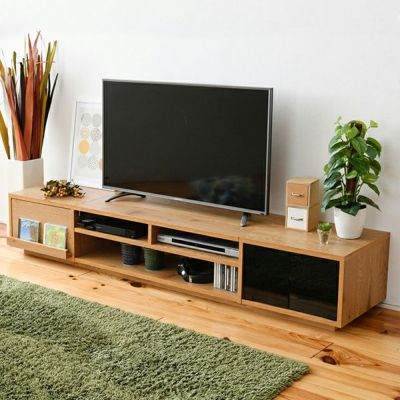 テレビ台 リビングボード ロータイプ 引き出し×ガラス扉 配線収納 幅1800×奥行425×高さ315mm