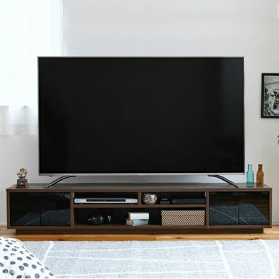 テレビ台 リビングボード ロータイプ ガラス扉×ガラス扉 配線収納 幅1800×奥行390×高さ315mm