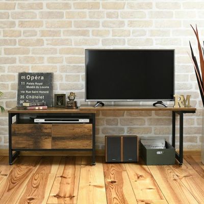 伸縮式テレビ台 テレビボード ローボード インダストリアルシリーズ 幅900～1360×奥行350×高さ455mm KKS-0016-BKBR