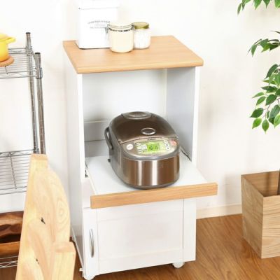 幅45cm 食器棚 サージュ スライド棚 引出し付き 2口コンセント キャスター付き キッチンカウンター キッチン収納 レンジ台 カップボード シンプル ナチュラル 白