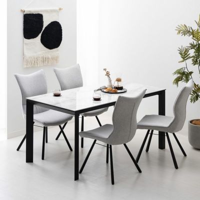 4人用 ダイニングテーブル セット 5点 (幅150cm セラミック テーブル×1 チェア×4) グラナダ 食卓テーブルセット 大理石調 おしゃれ モダン 椅子 白 グレー