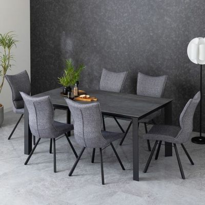6人用 ダイニングテーブル セット 7点 (幅165cm セラミック テーブル×1 チェア×6) グラナダ 食卓テーブルセット 大理石調 おしゃれ モダン 椅子 白 グレー
