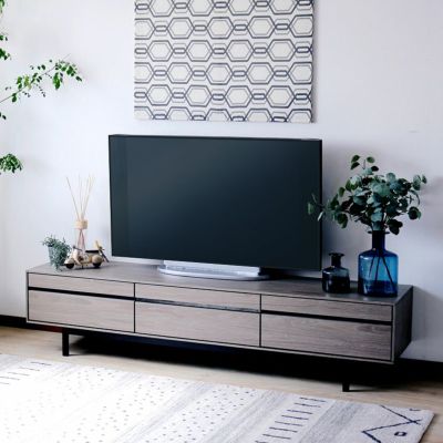 【設置無料】幅180cm 木製 テレビボード 引出し付き 配線穴付き フラップ扉 天然木 ローボード TV台 おしゃれ リビング モダン グレー ウォールナット ルンバブル