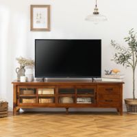 幅150cm 木製 ローボード アンティーク風 ～55型対応 ガラス扉 天然木 引出し付き テレビボード テレビ台 収納 TV台 カフェ風 ヴィンテージ風 レトロ調 完成品｜¥47,182の動画