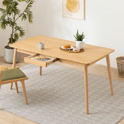 幅150cm 木製 ダイニングテーブル 引き出し付き 収納付き 4人掛け 天然木 食卓テーブル 長方形 おしゃれ 北欧風 カフェ風 ナチュラル ブラウン
