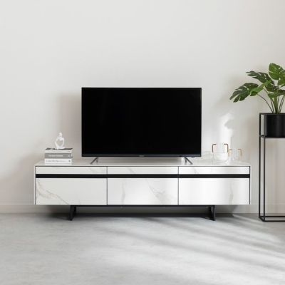 【設置無料】 幅160cm テレビボード セラミック天板 大理石風 スチール脚 引出し付き 収納 テレビ台 TVボード リビングボード モダン モノトーン グレー ホワイト ブラック ルンバブル