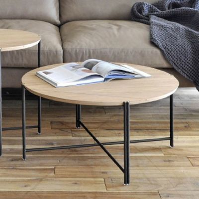 【設置無料】幅71.2cm クアトロ コーヒーテーブルS オーク材 スチール 丸テーブル ローテーブル 完成品