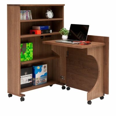 幅80cm デスク キャビネット付き 折り畳み 収納型 薄型収納デスク ハイタイプ リビング