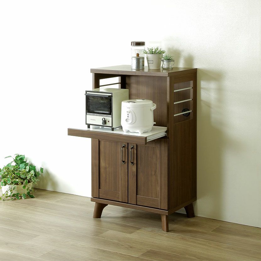 幅58cm 食器棚 木目調 扉付き 可動棚 スライドカウンター 収納