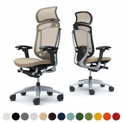 CC87YS | コンテッサ セコンダ Contessa II 2 エクストラハイバック 大型固定ヘッドレスト 座クッション アジャストアーム シルバーフレーム ブラックボディ ランバーサポート付 ウレタンキャスター (オカムラ)