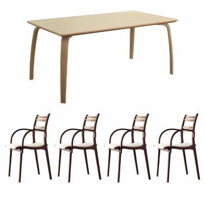 【設置無料】4人用 冨士ファニチア ダイニングセット 5点 テーブル(幅165cm)＋肘付チェア4 脚 座面布張り スタイリッシュ