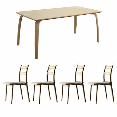 【設置無料】4人用 冨士ファニチア ダイニングセット 5点 テーブル(幅135cm)＋チェア4脚 座面布張り スタイリッシュ