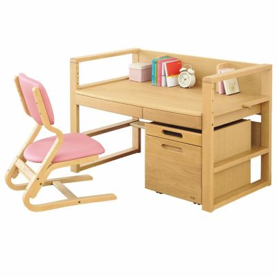 【設置無料】浜本工芸 学習机セット 3点 No.17 (学習机1台＋ワゴン1台＋デスクチェア1脚) ナチュラルオーク ナラ無垢材 日本製 デスクセット