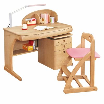 【設置無料】浜本工芸 学習机セット 5点 No.57 (学習机1台＋ワゴン1台＋バックパネル1台＋デスクチェア1脚＋デスクライト1台) ナチュラルオーク ナラ無垢材 日本製 デスクセット