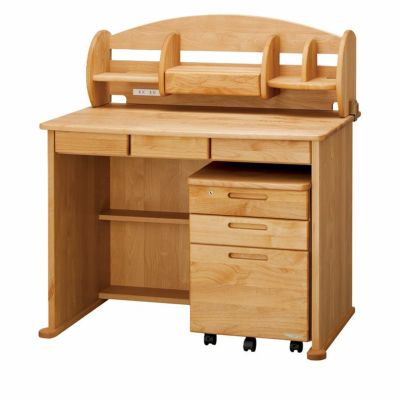 【設置無料】堀田木工所 幅100cm ダック ロータイプ上棚+デスク＋デスクワゴン学習机セット 勉強机 アルダー材 自然塗装 日本製