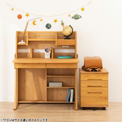【設置無料】堀田木工所 幅100cm 木製 学習机 3点セット 日本製 ウィンディ 天然木 無垢材 アルダー材 自然塗装 国産 （デスク+ミドルタイプ上棚＋薄型デスクワゴン）