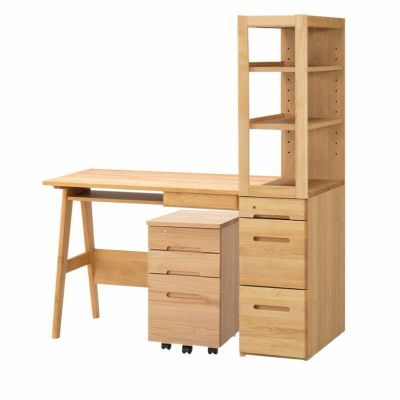【設置無料】堀田木工所 幅100cm スキップ デスク サインラック ウィンディ薄型ワゴン 学習机セット 勉強机 アルダー材 自然塗装 日本製