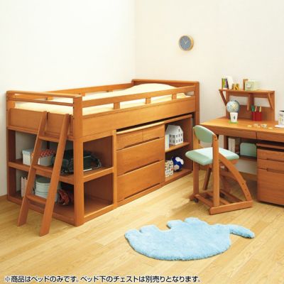 【設置無料】浜本工芸 No.5000 ミドルベッド ロフト シングルベッド ラック 分離可能 ハンガー付 ハシゴ滑り止め塗装 すのこ SGマーク 日本製