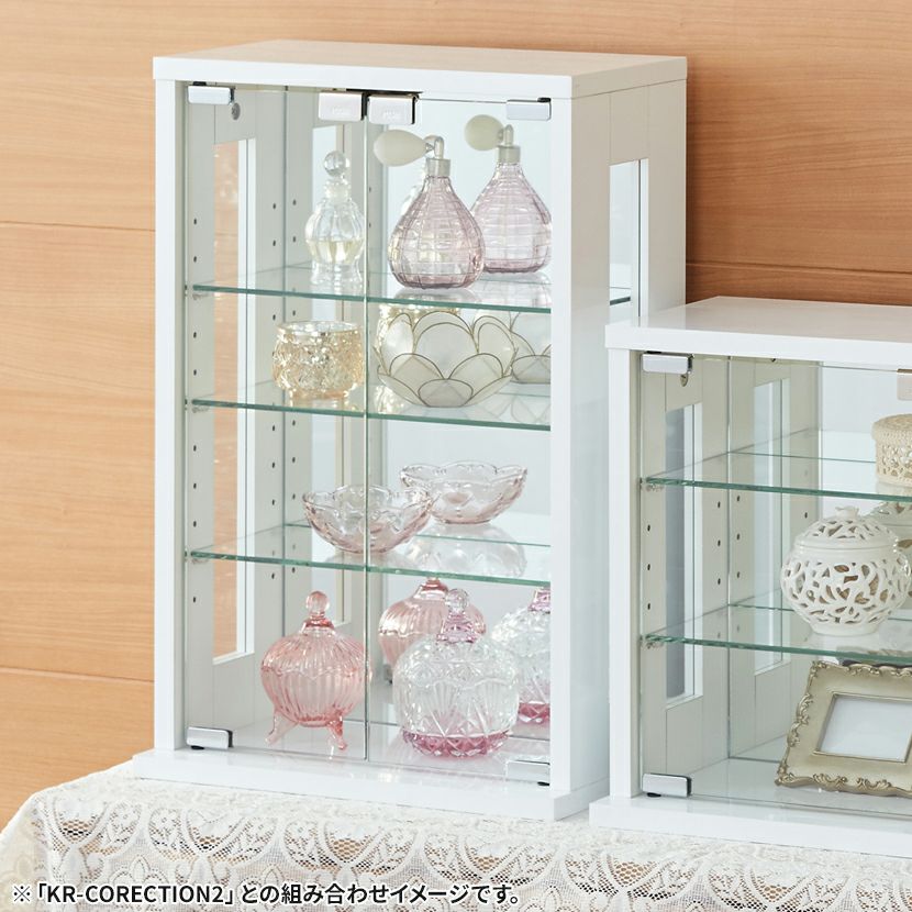 幅40cm コレクションケース 卓上 ガラス 背面ミラー コンパクト 縦型  