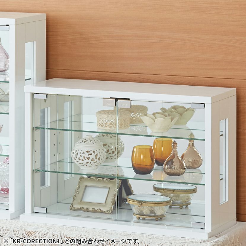 幅60cm コレクションケース 卓上 ガラス 背面ミラー コンパクト 横型 
