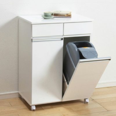幅55cm ダストボックス2D ダイニング キッチン カウンター ゴミ箱 分別 引き出し 小物収納 化粧カウンター キャスター付き ホワイト ブラウン