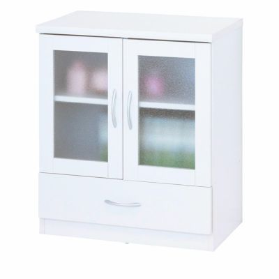 幅60cm フレッシュ キャビネット 引出し収納 キッチン 食器棚 ガラス扉 白 4段 収納家具 収納 リビングボード 木製 シンプル コンパクト ホワイト