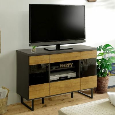【設置無料】幅110cm ハイタイプ テレビボード 日本製 木目調 黒アイアン脚 国産 引出し付き テレビ台 TV台 TVボード ブルックリン ウッディモダン ナチュラル ブラウン