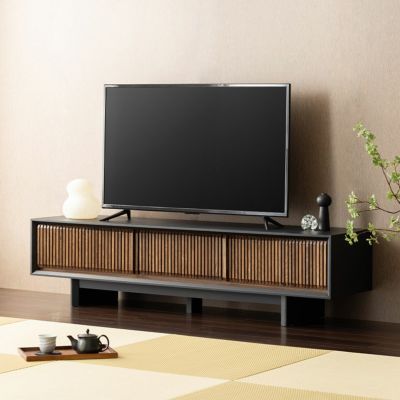 【設置無料】幅180cm 木製 和モダン テレビ台 格子 オーク 引き出し付き 収納 テレビボード 和室 ローテレビ台 TV台 和風 ローボード おしゃれ リビング グレー 黒 ルンバブル