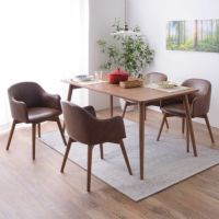 4人用 ダイニングテーブル セット 5点 長方形テーブル ソフトレザー ファブリック 椅子 北欧風 ブラウン グレー (幅150cm 木製 テーブル×1 肘付き チェア×4)｜¥123,546の動画