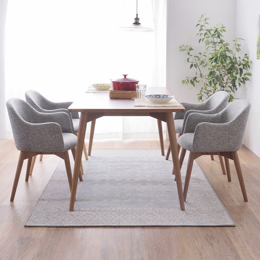 ダイニングチェア 肘付き ブラウン脚 ソフトレザー ファブリック 布