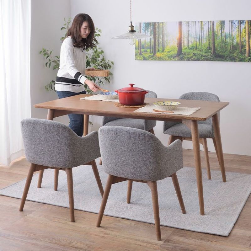 ダイニングチェア 肘付き ブラウン脚 ソフトレザー ファブリック 布