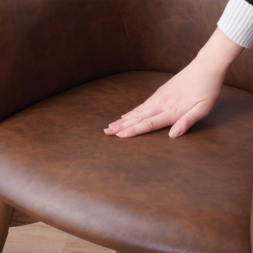 【mash】ブラウン 布張り ダイニングチェア アームレスト付き ダイニングチェア 肘付き ブラウン脚 ソフトレザー ファブリック 布