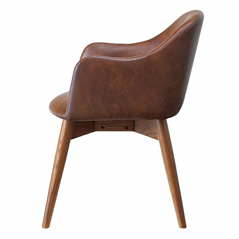 ダイニングチェア 肘付き ブラウン脚 ソフトレザー ファブリック 布