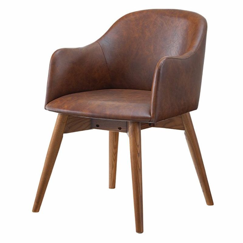 ダイニングチェア 肘付き ブラウン脚 ソフトレザー ファブリック 布