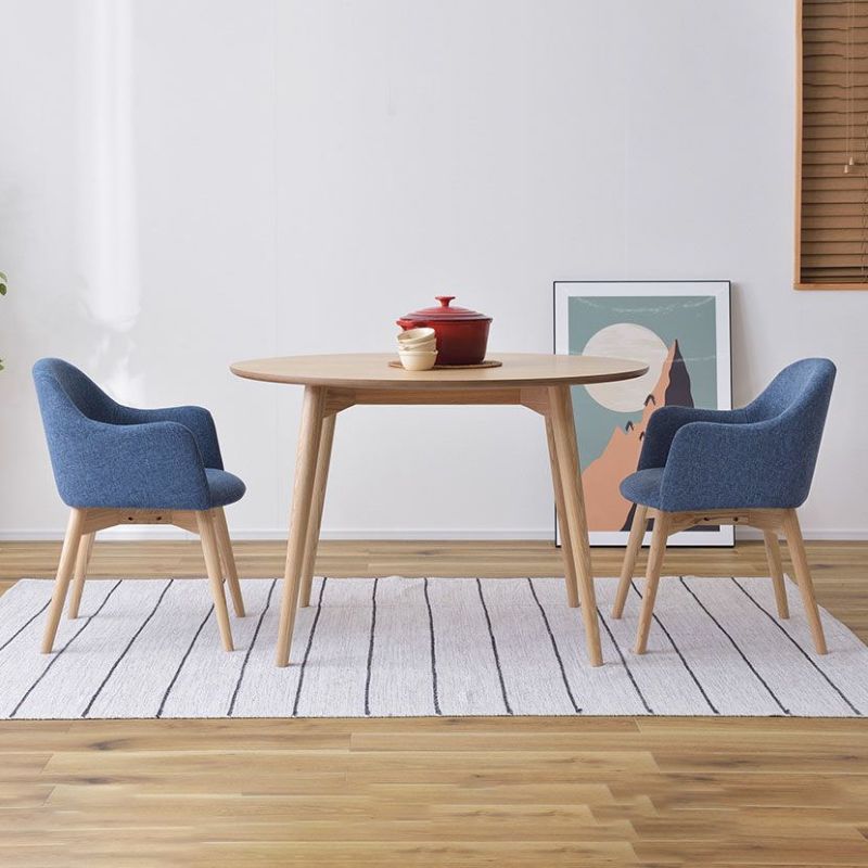2人用 ダイニングテーブル セット 3点 丸テーブル 回転チェア ファブリック 肘付き 天然木 北欧風 ナチュラル おしゃれ (幅110cm 木製 円形 テーブル×1 回転椅子×2) | 暮らしのデザイン