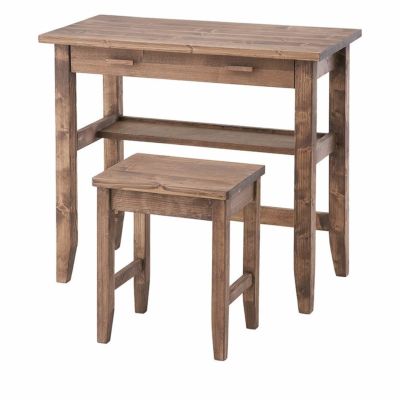 幅80cm デスク＆スツール (2点セット) デスクセット 机 椅子 セット商品 在宅 書斎 天然木 作業机 書斎机 勉強机 木製 ドレッサー 引き出し付 アンティーク調 完成品