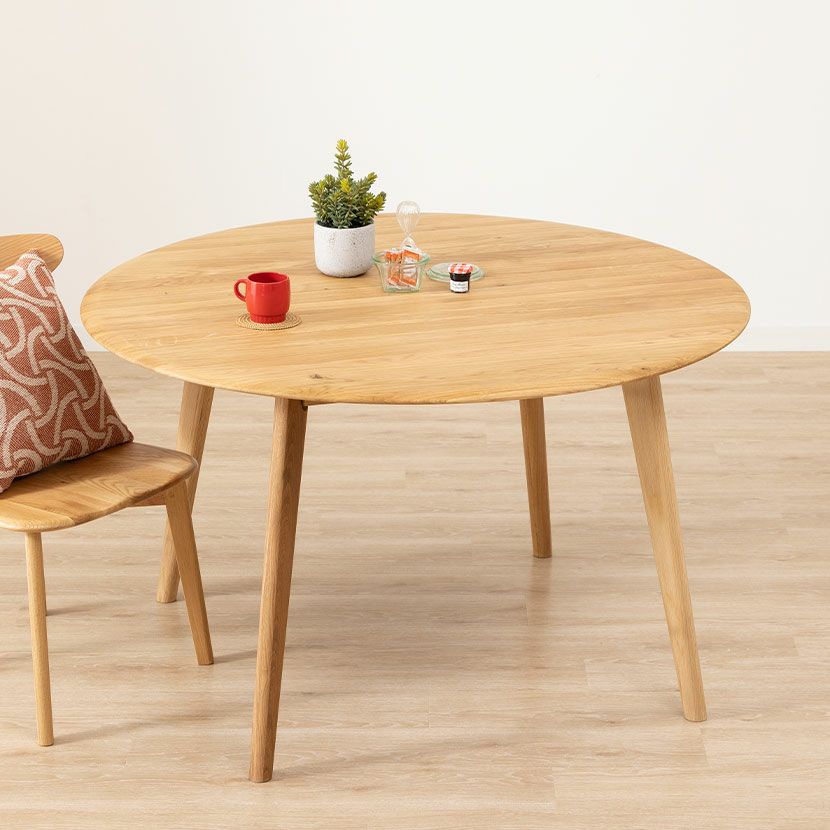 幅120cm ダイニングテーブル 円形 ホワイトオーク無垢材 天然木 食卓テーブル オシャレ 北欧 カジュアル