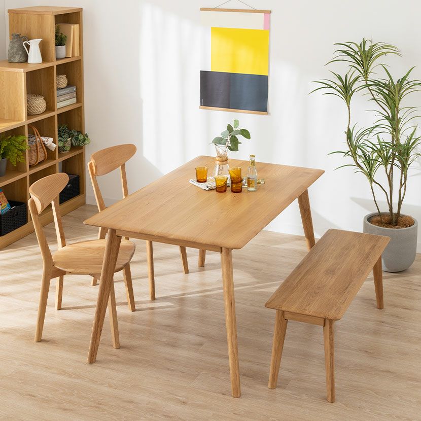 【設置無料】4人用 ダイニングテーブル セット 4点 (幅135cm 木製 長方形 テーブル×1 チェア×2 ベンチ×1) 板座 食卓 椅子 ホワイトオーク 天然木 オシャレ 北欧｜¥108,182の動画