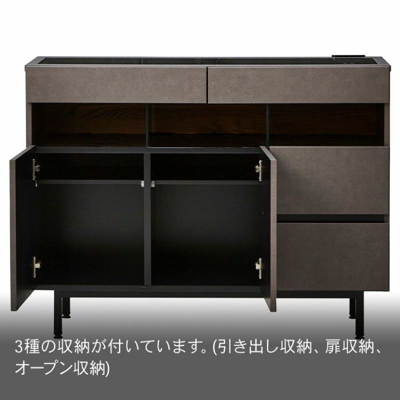設置無料】 幅110cm サイドボード セラミック調 木目調 2口