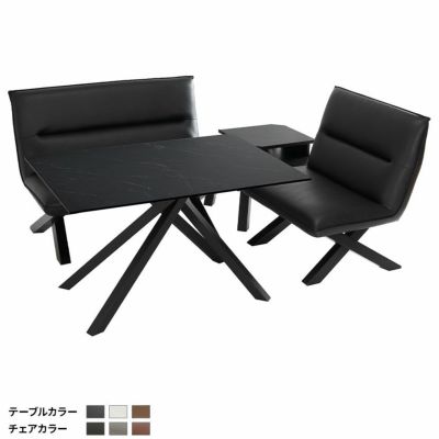 【設置無料】2人~3人用 ダイニングテーブルセット 4点 (幅120cmテーブル×1 コーナーテーブル×1 幅120cmチェア×1 幅85cmチェア×1) オシャレ モダン 大理石調 ウォールナット調 PVCレザー