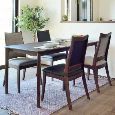 4人用 ダイニングテーブルセット 5点 (幅135cmテーブル×1 チェア×4) ルーシー テーブル＋チェア4脚 天然木 木製 収納 肘無し ナチュラル シンプル グレー ブラック