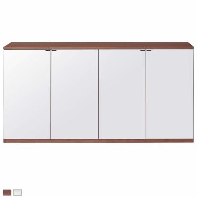 【設置無料】幅165cm キャビネット 日本製 エディス ハーフミラーガラス扉 引出し付き 可動棚 収納付き 背面化粧仕上げ サイドボード ウッディモダン ウォールナット ホワイト