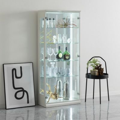 【設置無料】幅65cm ハイタイプ コレクションケース VAGIO ガラス LED 照明付き 背面ミラー 縦型 収納 棚 フィギュアケース ショーケース コレクションボード 飾り棚 おしゃれ 白 黒