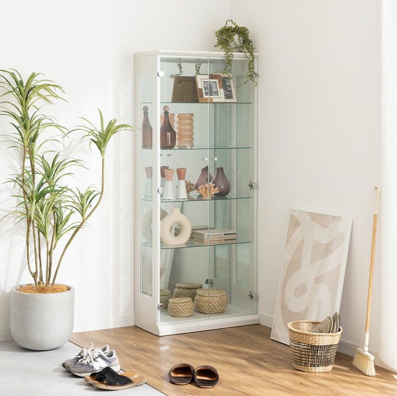 高級家具 passionブランド 縦型 カップポード 飾り棚 照明付 背面鏡棚5