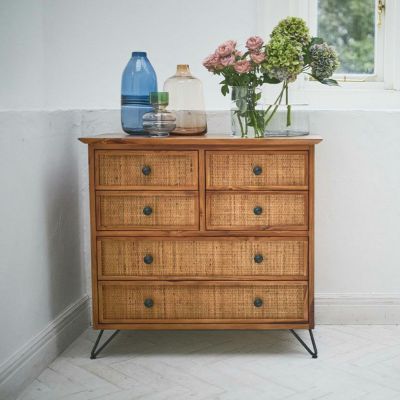 幅80cm チェスト ラタン タンス 箪笥 天然木 スチール ナチュラル 木製 収納家具 引出し 衣類収納 木製 天然木