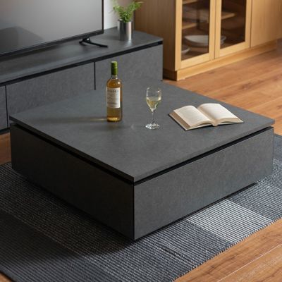 【設置無料】幅90cm センターテーブル ローテーブル 大容量 収納付き リビングテーブル 引き出し モダン スタイリッシュ 高級感 石目 正方形 スクエアテーブル